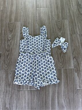 NWT Janie and Jack Floral Print Romper and Matching Bow